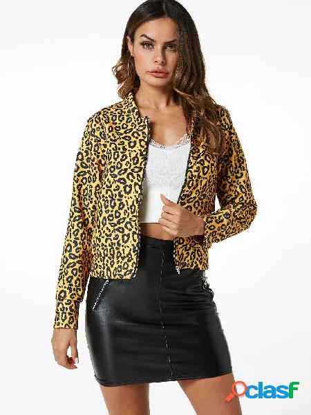 Manga larga con diseño de cremallera amarilla Leopard