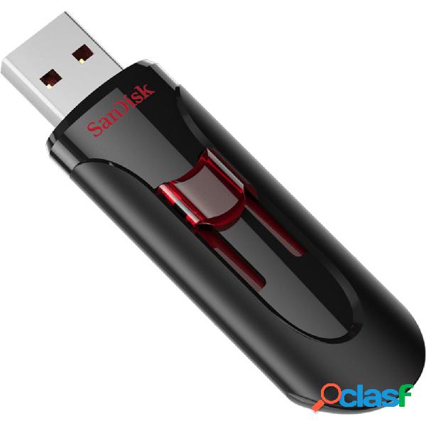 Memoria USB SanDisk Cruzer Glide, 64GB, USB 3.0, Negro/Rojo