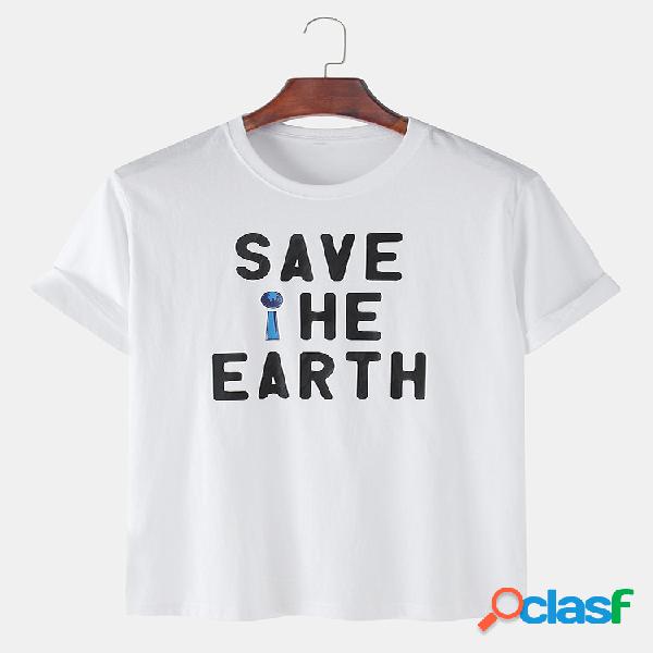 Mens Letter Slogan Printed Cotton Round Cuello Camisetas de