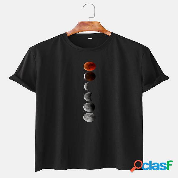 Mens Planet Printing Cotton Round Cuello Camisetas casuales