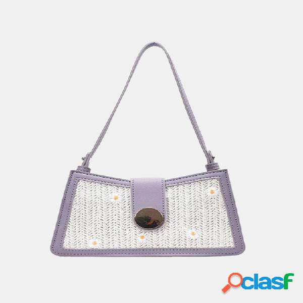 Mujer Patchwork PU Paja Soild Daisy Hombro Bolsa Bolso