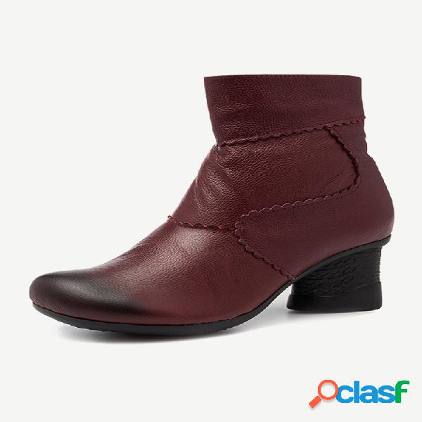Mujer Retro Soft Cómodo cuero Forro cálido Cremallera de