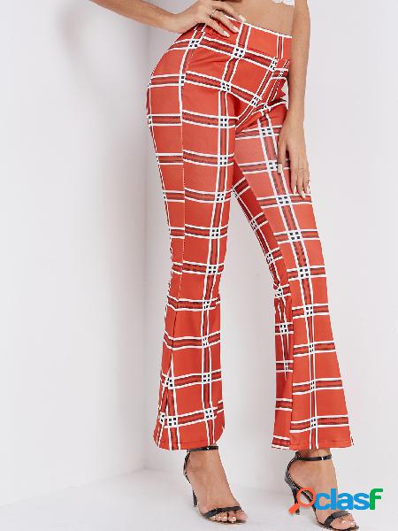 Pantalones de cintura media a cuadros anchos rojos