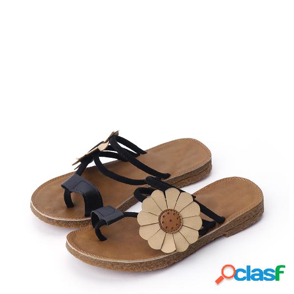 Pantuflas Boho Style Flower Decoration en negro