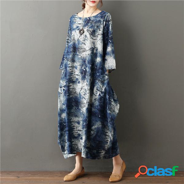 Plus Tamaño de la mujer Literary Printing Loose Casual