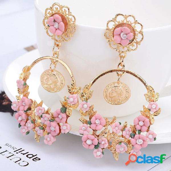 Sweet Fresh Drop Pendientes vendimia Flor Grande Redonda