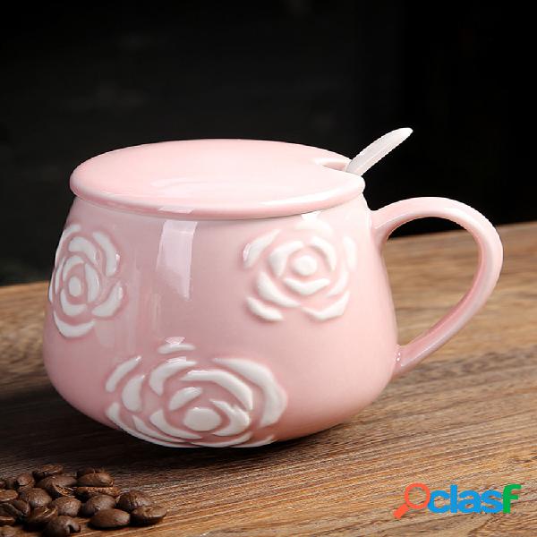 Tazas de café del esmalte de la flor de Rose Taza de