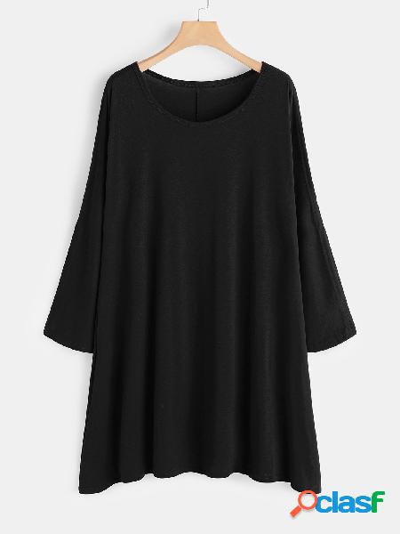 Vestido midi de manga larga cuello redondo negro hueco