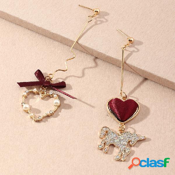 Vintage Sweet Lovely Peach Heart Unicorn Earrings Metal