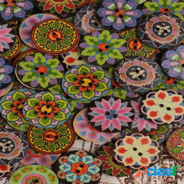100 Uds Colorful Costura de madera Botones Flor lavable de 2