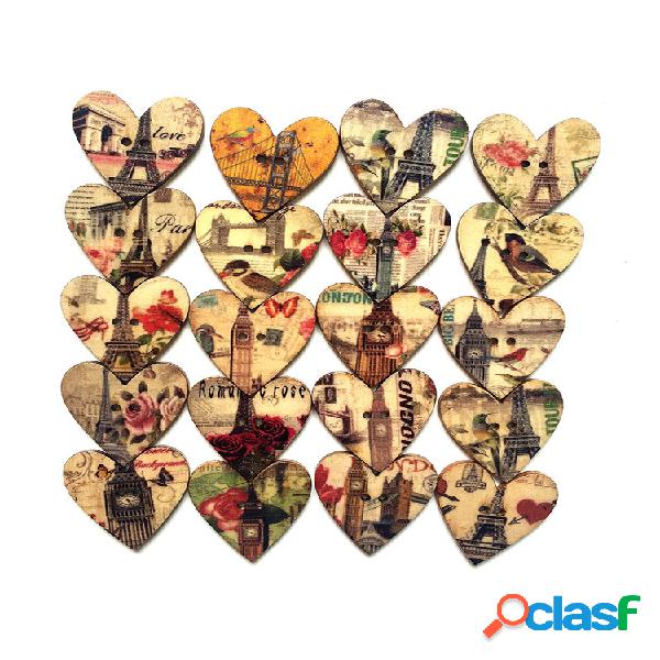 50 piezas multicolor Corazón costura de madera Botones para