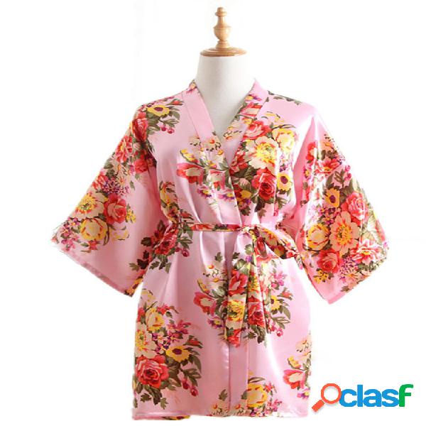 7 colores de seda flor de cerezo Patrón bata de kimono