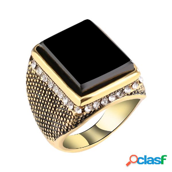 Anillo retro árabe grande de oro para hombre, gema, piedra