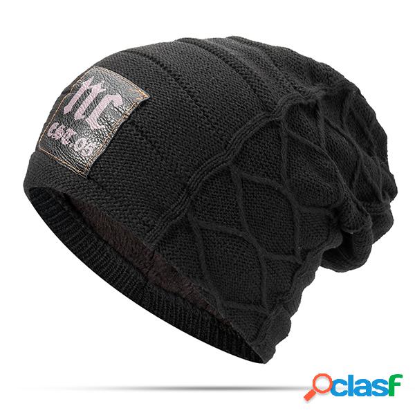 Beanie de punto casual forrado con parche de mensaje en