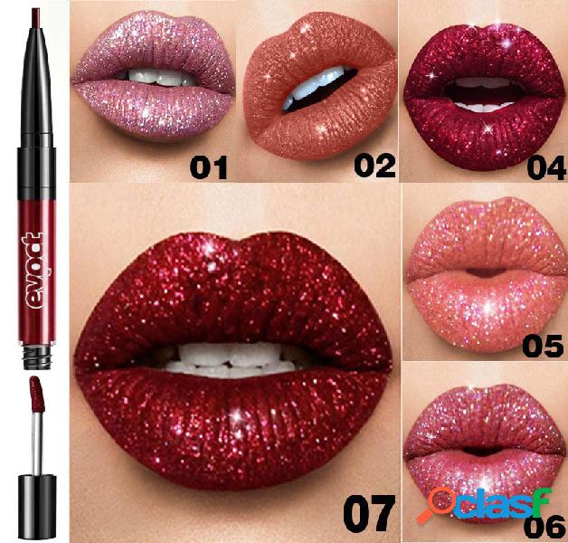 Doble cabeza Diamante Brillo de labios Delineador de labios