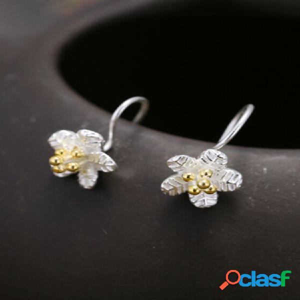 Flor de plata de ley 925 Mujer Pendientes Cuentas de oro