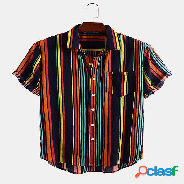 Hombre Algodón vendimia Colorful Estampado de rayas Casual