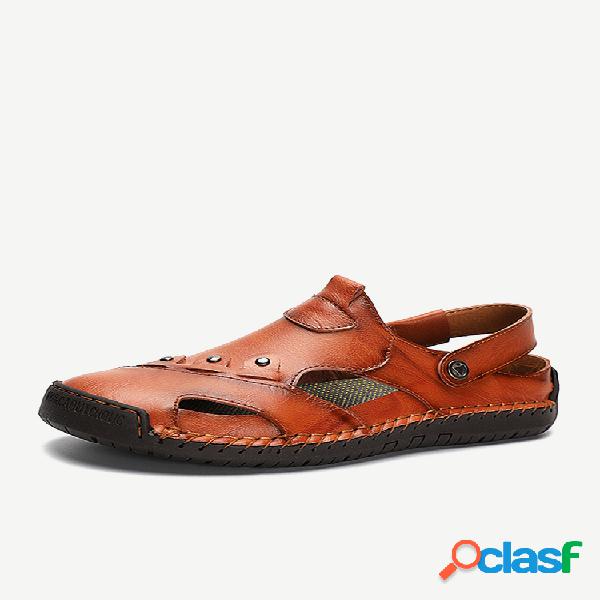 Hombre Piel cosida a mano antideslizante Soft Suela Casual