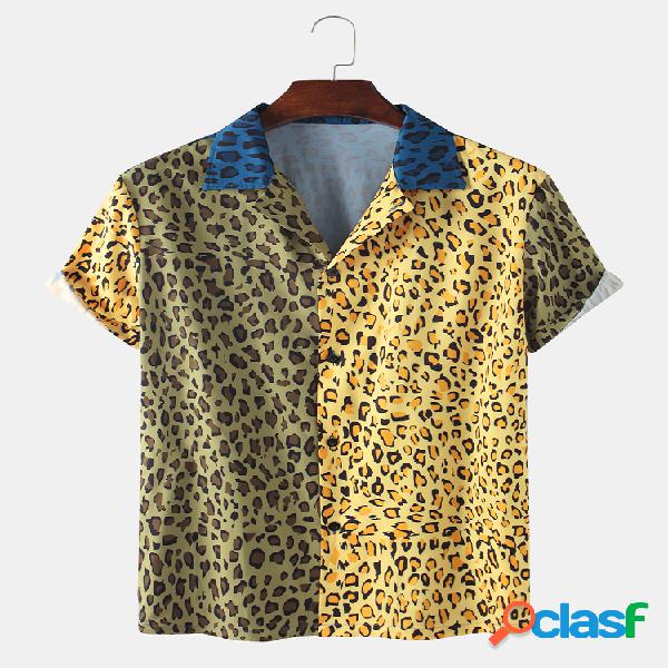 Hombres Diversión Bicolor Leopardo Patchwork Holiday Casual