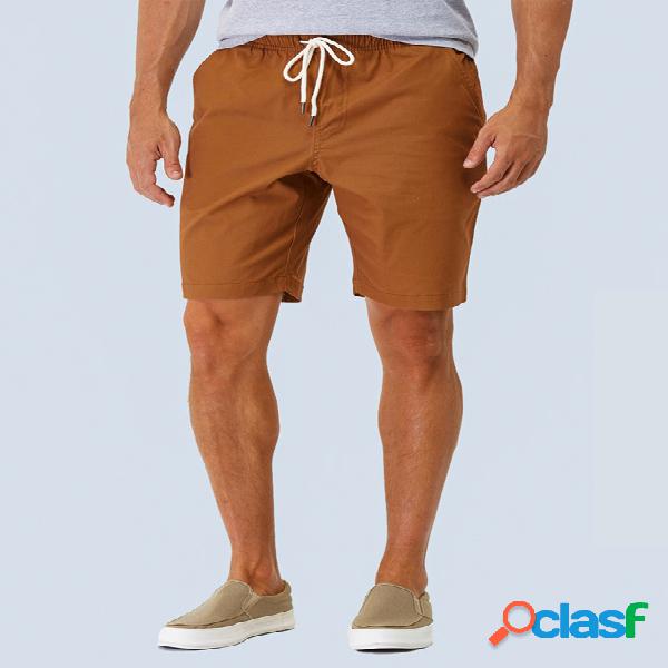 Hombres Pantalones cortos casuales lisos de algodón