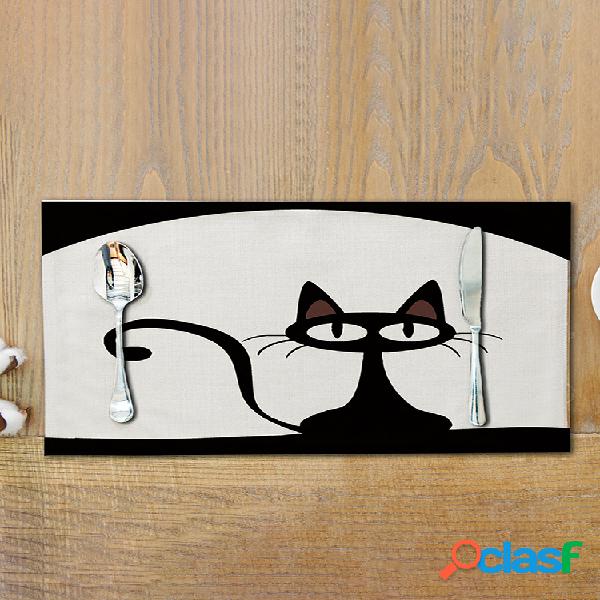 Lovely Cat Dining Mat Cartoon Patrón de gato negro Impreso