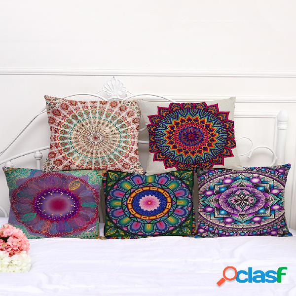 Mandala Patrón Impresión de lino de algodón Cojín de