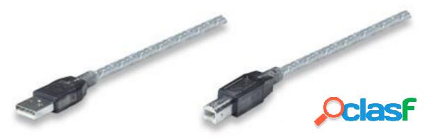Manhattan Cable USB A Macho - USB B Macho, 11 Metros, Plata