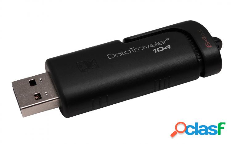 Memoria USB Kingston DataTraveler 104, 64GB, USB 2.0, Negro