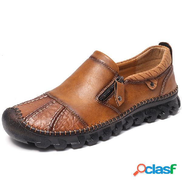 Menico Hombres Retro Costura a mano Cuero Antideslizante
