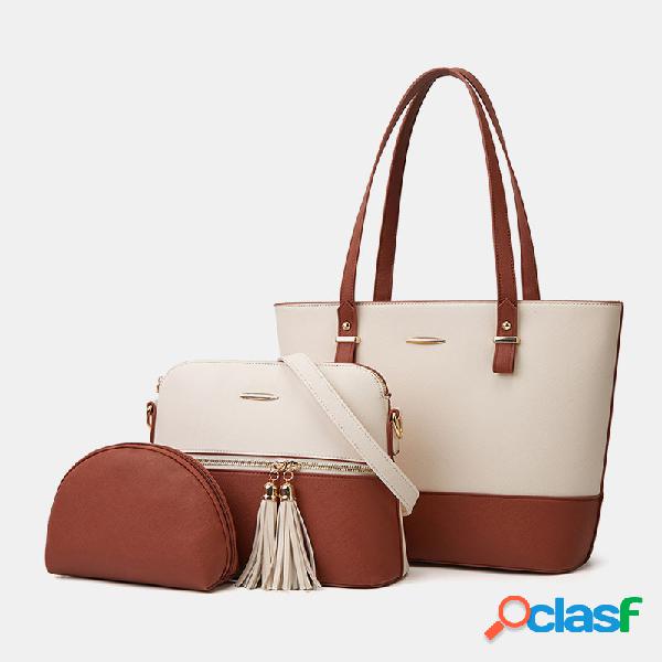 Mujer 3PCS Tassel Patchwork Bolso de mano de gran capacidad