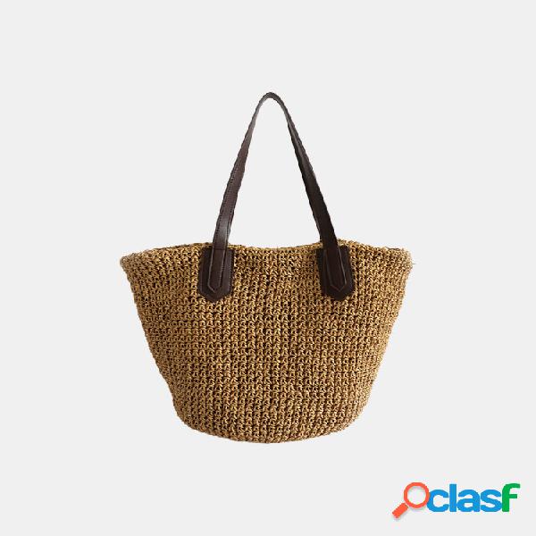 Mujer Playa Bolso tote manual de paja de gran capacidad