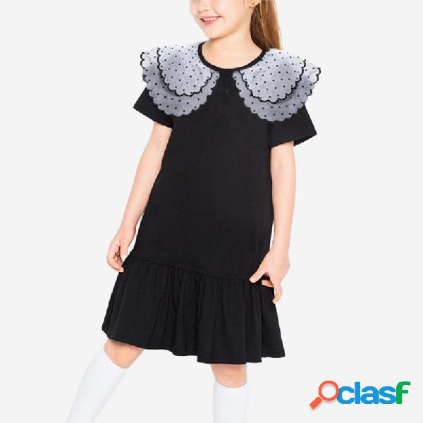 Niña Peter Pan Collar Manga Corta Princesa Vestido Para