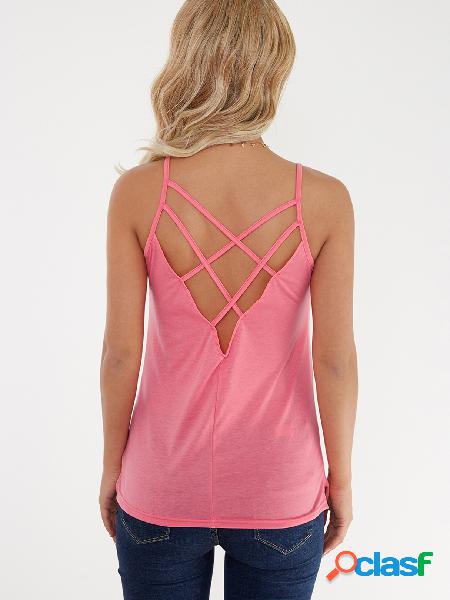 Pink Scoop Neck Criss-cruz diseño chalecos deportivos