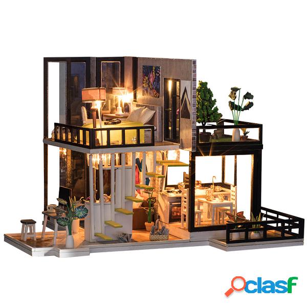 Romántica casa de madera casa de muñecas en miniatura DIY