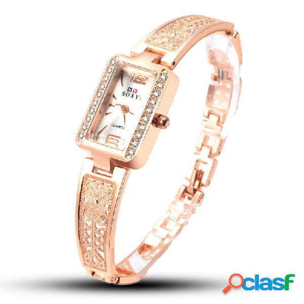Rose Gold Caso Rectangle Dial Diseño Reloj de pulsera