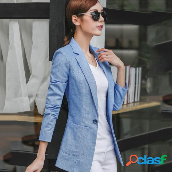 Traje informal de lino de manga larga Delgado Blazer de lino