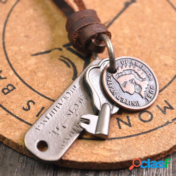 Unisex vendimia Colgante Collar One Moneda redonda Moneda