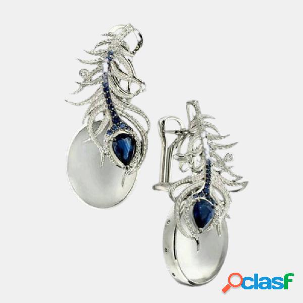 vendimia Phoenix Tail Moonstone Stud Pendientes Diamante de
