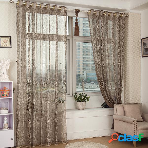 2 paneles Jacquard Gris Sheer Cortinas de Tulle Hollow Out