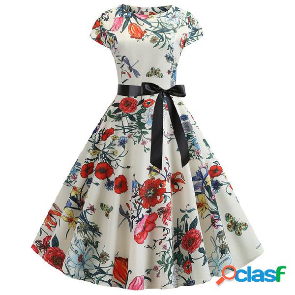 3d Retro Hepburn Digital Print Big Swing Falda Cintura