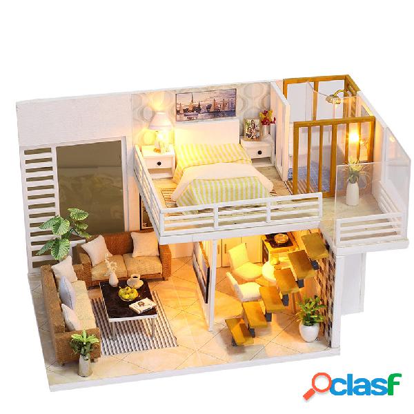 Casa de muñecas simple y elegante DIY con muebles, cubierta
