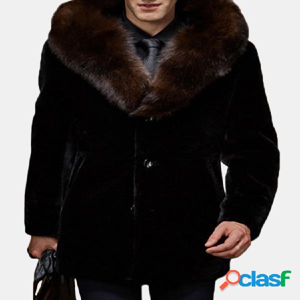 Mens Faux Fur Medio-largo Trench Coat Invierno espesado Warm