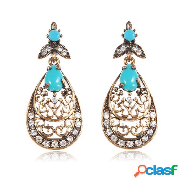 Retro azul Turquesa Pendientes estilo largo Rhinestone Oreja