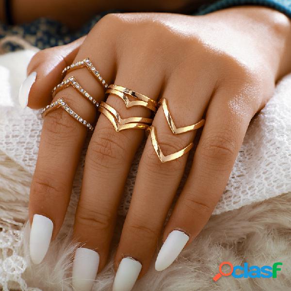 5 Unids / set Conjunto de anillo de oro simple vendimia