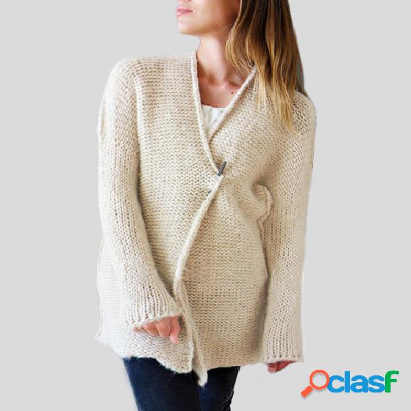 Beige tejer mangas largas sueltas rebecas
