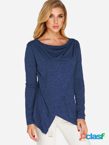 Blue Crossed Front Design Irregular Hem camiseta