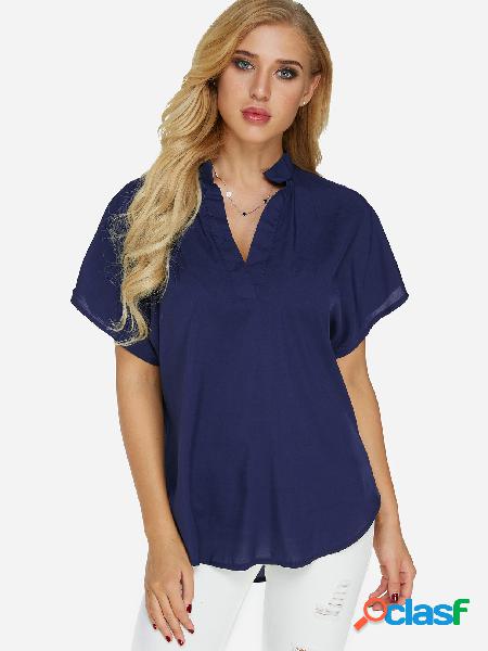 Blusa Casual de Manga Corta Azul Marino
