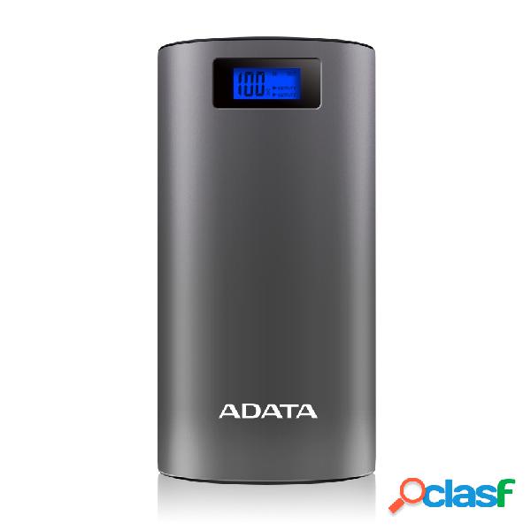 Cargador Portátil Adata Power Bank P20000D, 20.000mAh, Gris