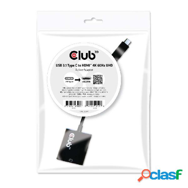 Club 3D Adaptador USB-C Macho - HDMI Hembra, Negro