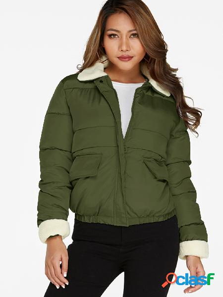 Cuello de solapa verde militar Manga larga Zip Design Parka